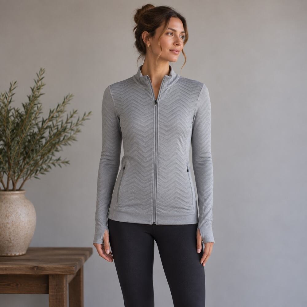 Athleta Light Gray Zip Front Athletic  Jacket Small